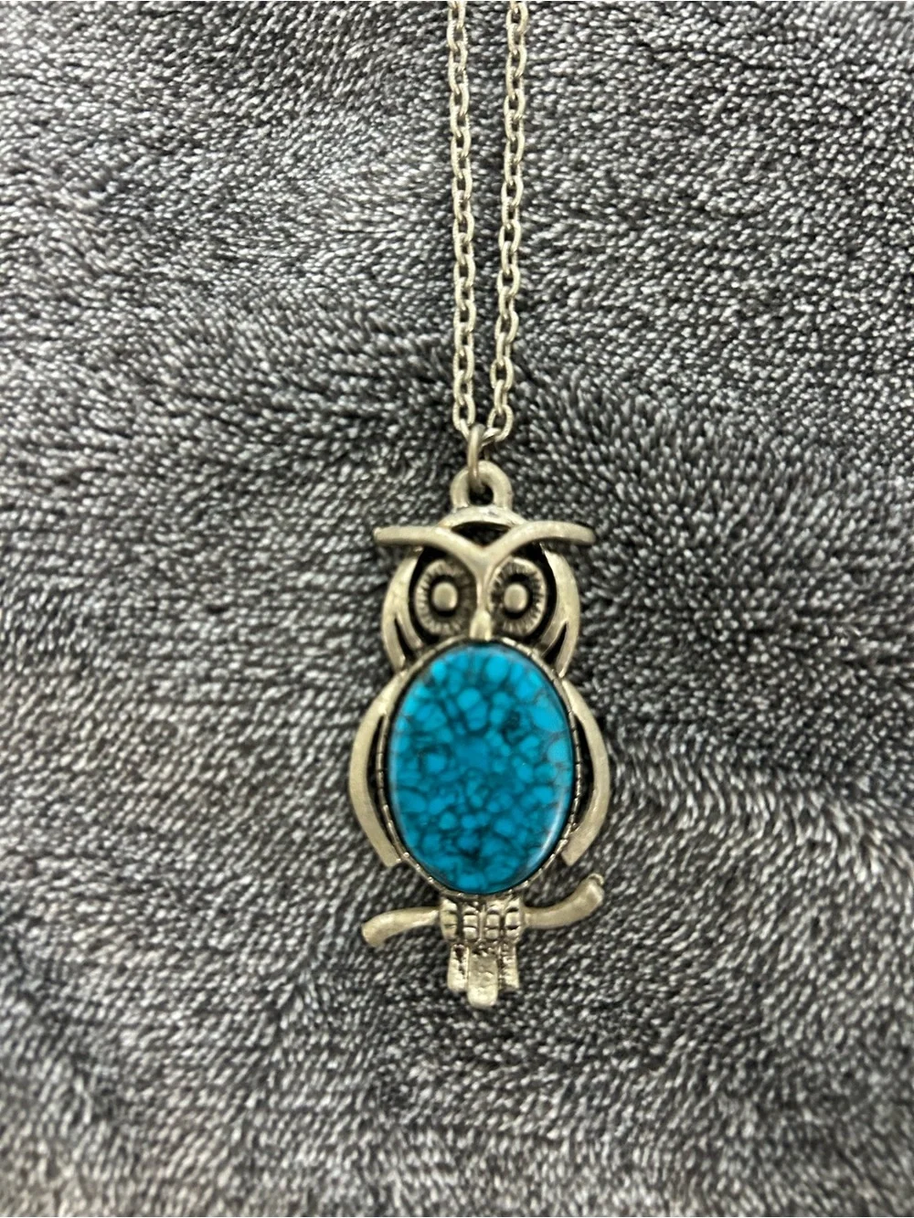 Turquoise Owl Pendant Necklace - Silver Tone & Silver Tone Pendant